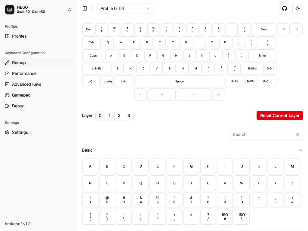 Screenshot of the configuration interface